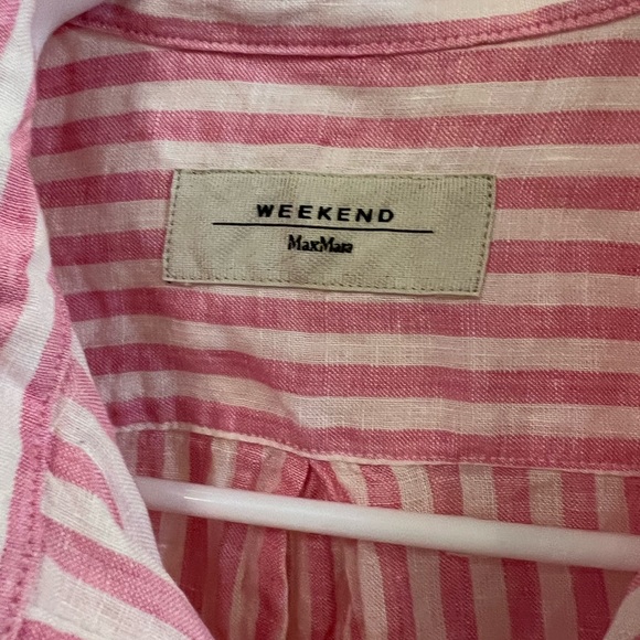 Pink linen striped button down shirt - Picture 4 of 6